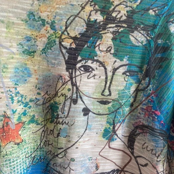 Inoah Women’s Top S Art To Wear Tunic Nautical Multicolored 3/4 Sleeve Lagenlook - Picture 8 of 11